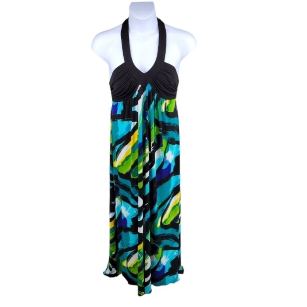 IZ Halter top; open back, Maxi Dress Vibrant and Colorful Blue and Green Size XL